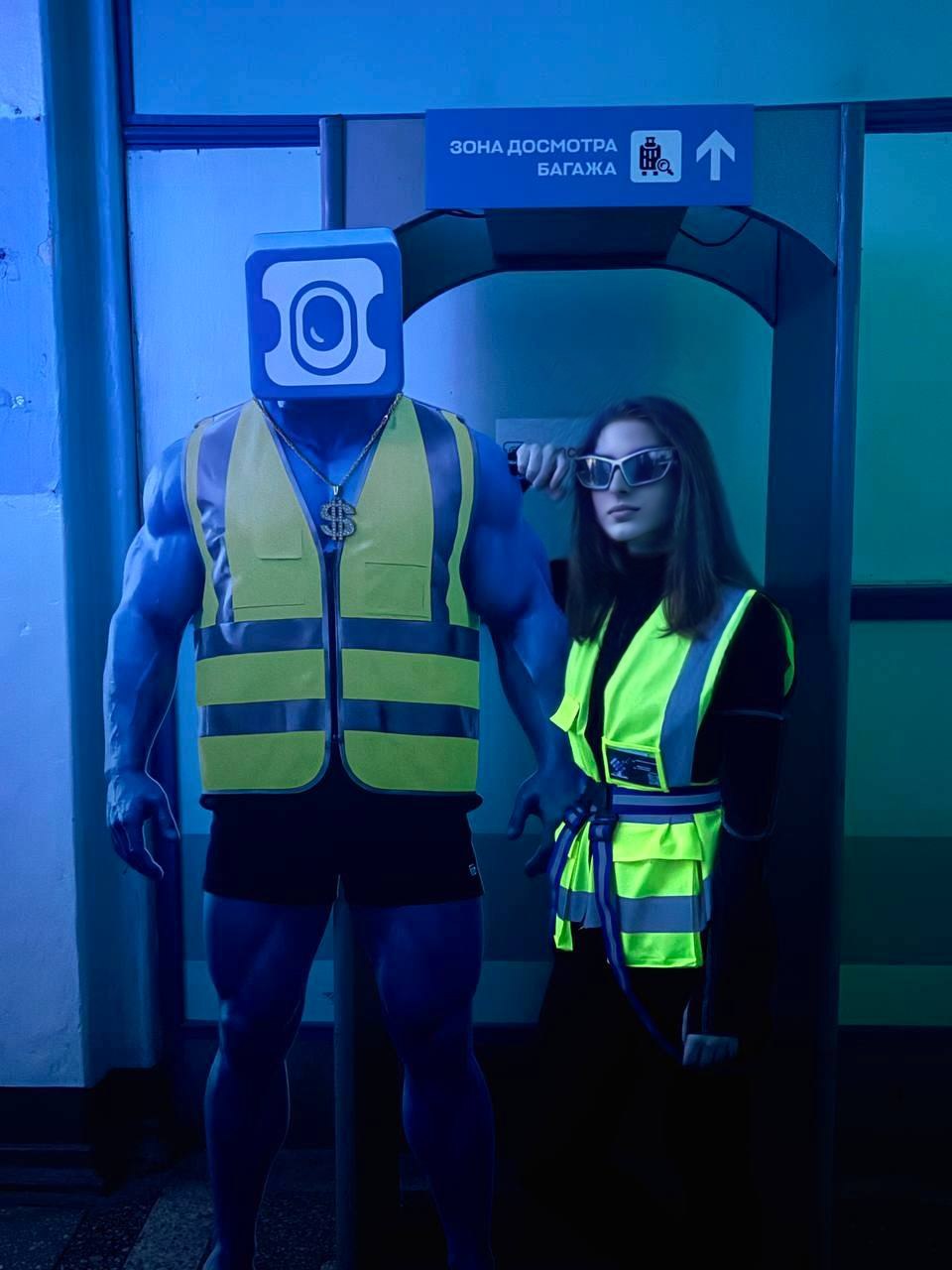 Cardboard Aviaslav at the security gate