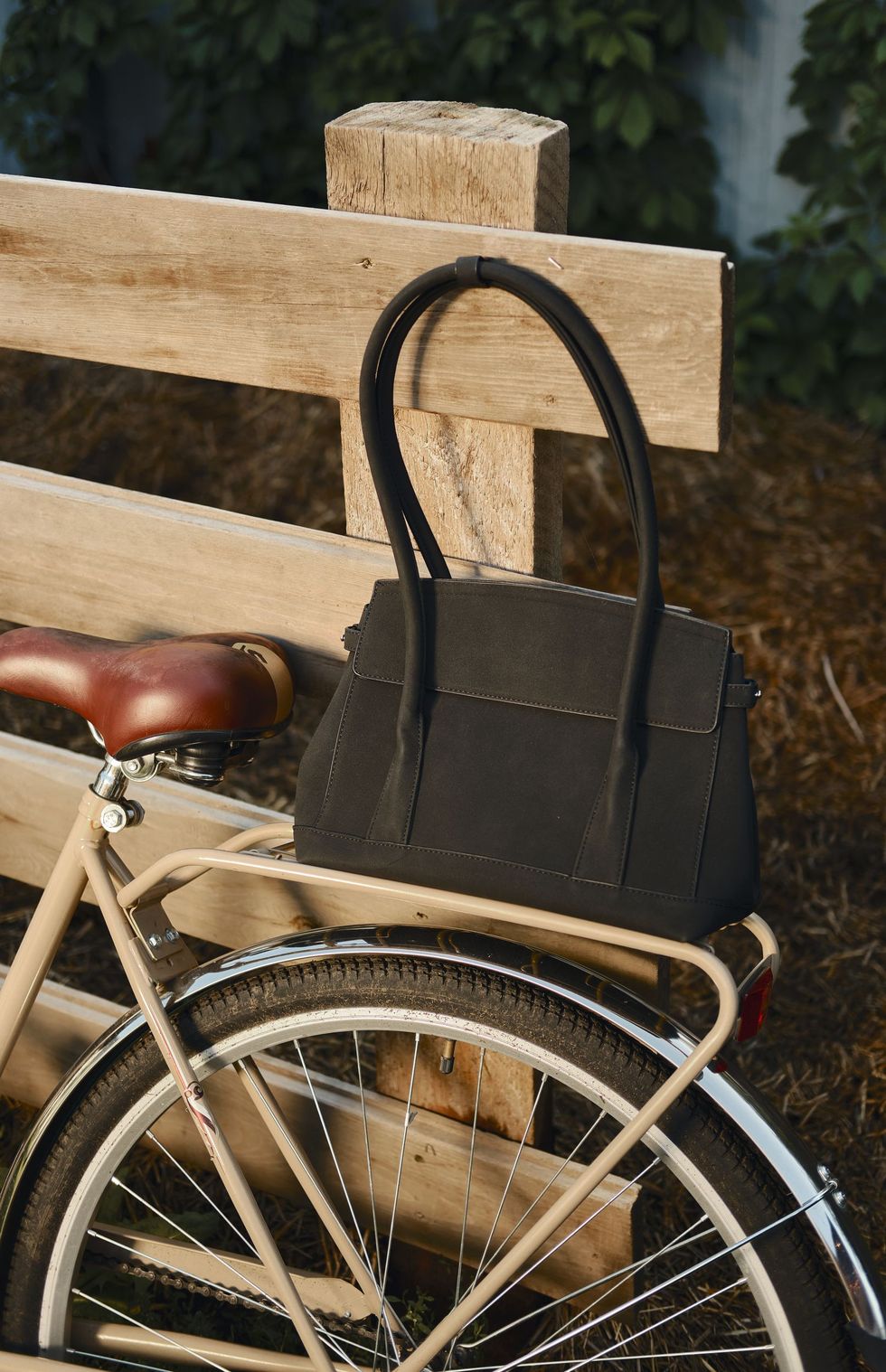 Structured bag on a bicycle rack