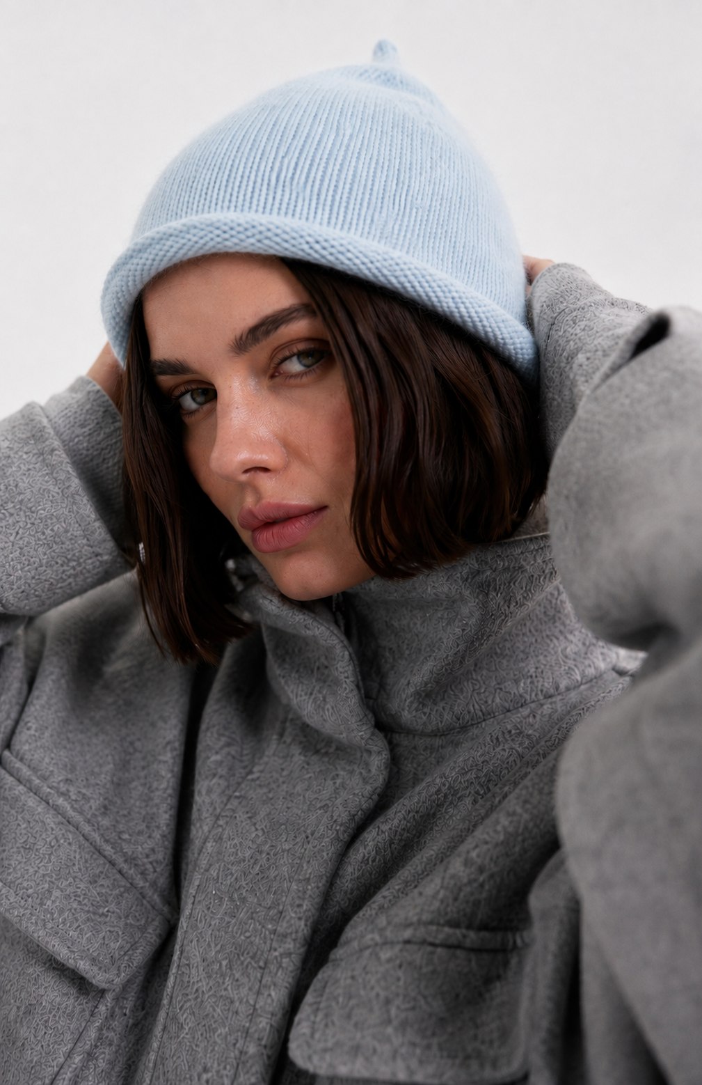 Generated model wearing the hat, close