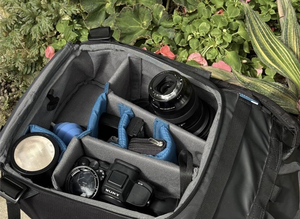 Camera gear among the plants