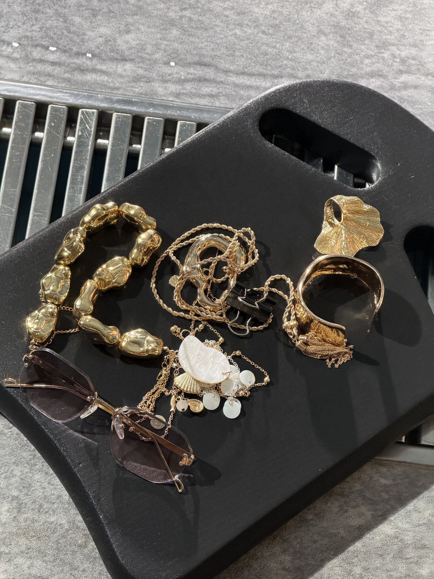 Jewellery staged on a kickboard